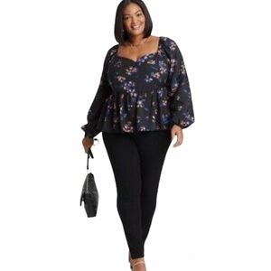 Women's Plus Size Long Sleeve Sweetheart Peplum Top - Ava & Viv Size 2X